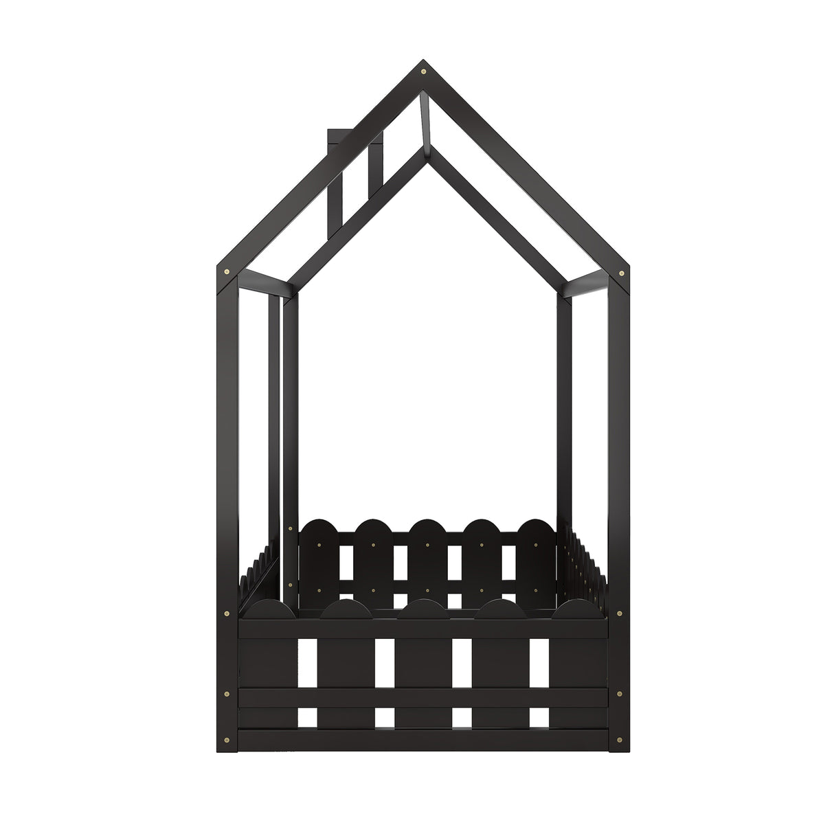 {Slats are not included}Twin Size Wood Bed House Bed Frame with Fence for KidsTeens Girls Boys