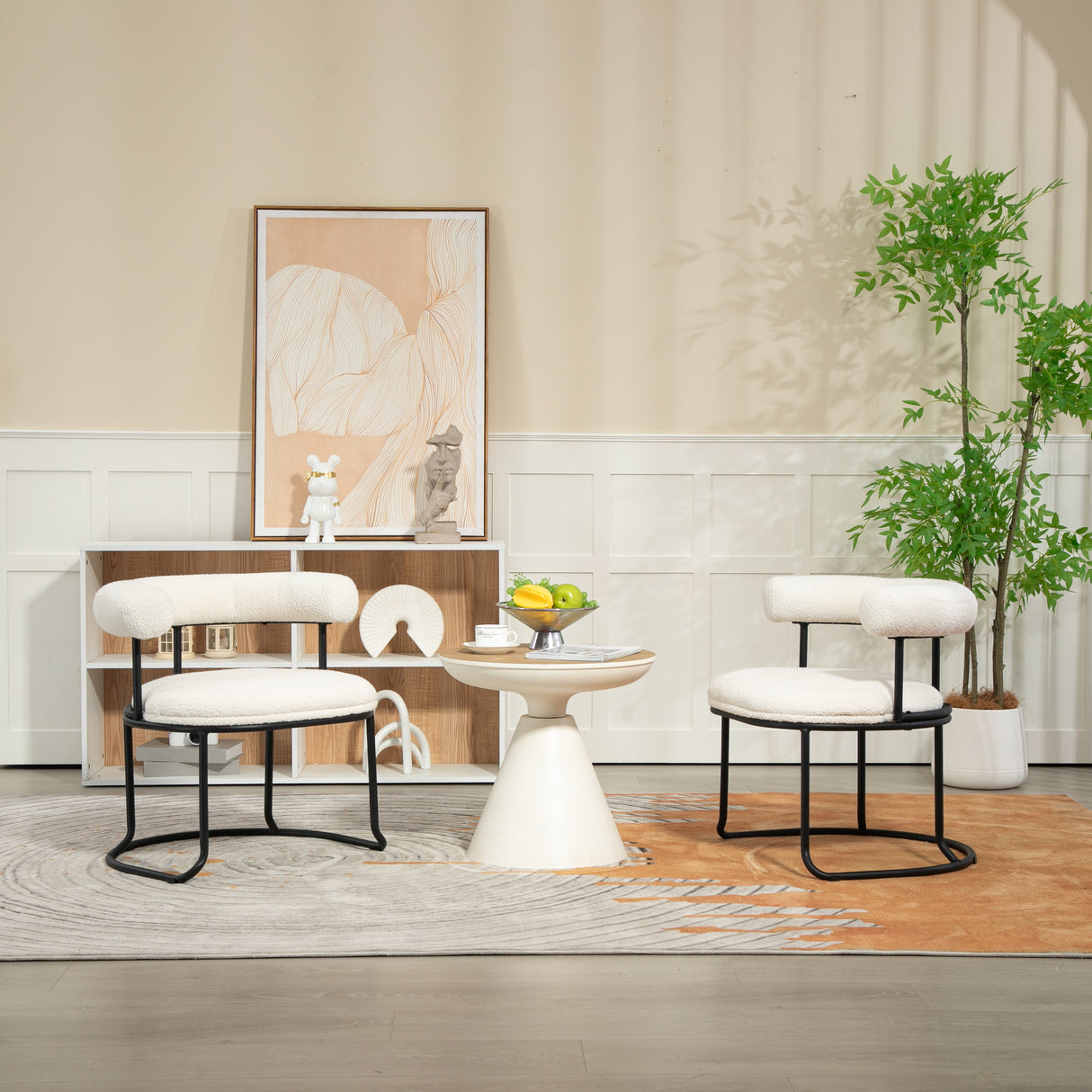 COOLCOOL Boucle dining chair set of two, medieval modern curved backrest chair, round cushion (beige Boucle) - V.I.P Digital Presence