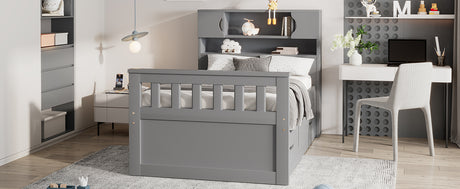 Twin Size Captain Platform Bed Frame with Storage Bookcases and Shelves,Four Drawers, Gray - V.I.P Digital Presence