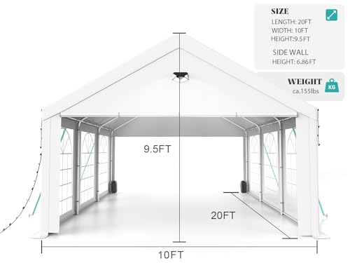 Sannwsg Party Tent -10x20FT Heavy duty Tent with Removable Side, Wedding Exclusive Holday Bithday BBa Backyard Evening Tent - V.I.P Digital Presence