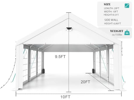 Sannwsg Party Tent -10x20FT Heavy duty Tent with Removable Side, Wedding Exclusive Holday Bithday BBa Backyard Evening Tent - V.I.P Digital Presence