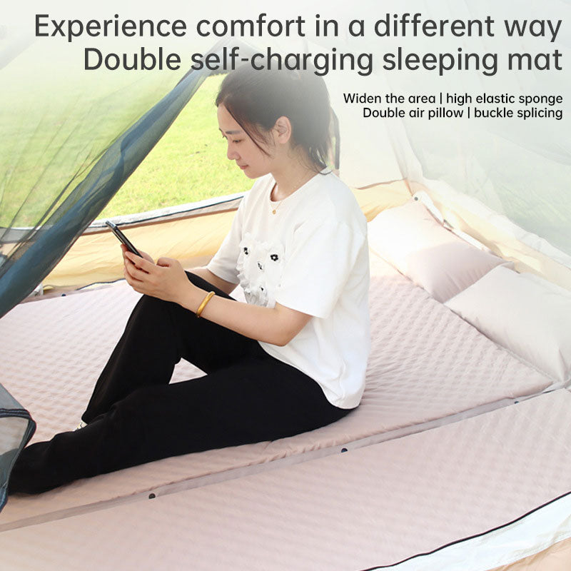 Colchón de aire autoinflable con diseño de camuflaje, ideal para camping y almohada. 