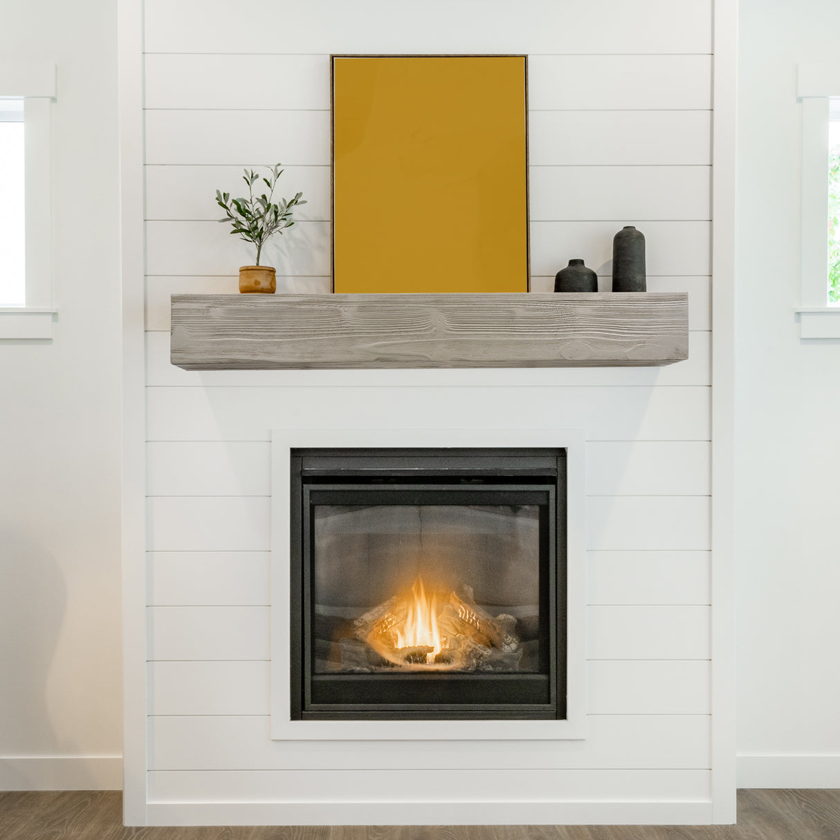 60" Rustic Wood Fireplace Mantel,Wall-Mounted & Floating Shelf for Home Decor grey
