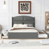 Wood Queen Size Platform Bed with Twin Size Trundle and 2 Drawers  Antique Gray