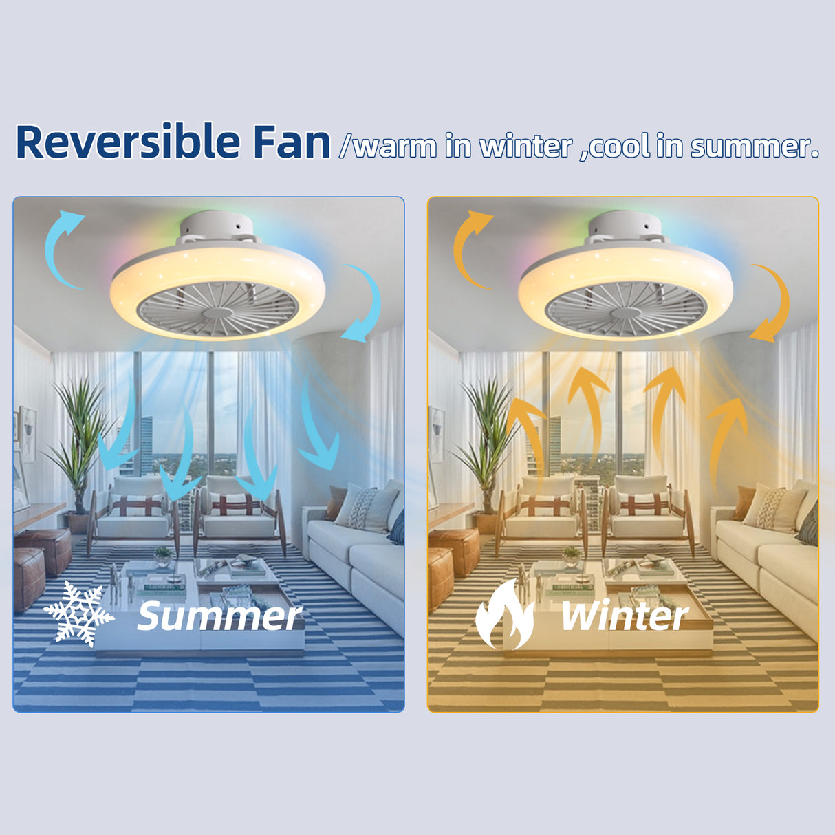 18" Smart LED Bladeless Ceiling Fans Remote with Alexa/Google, Modern Flush Mount RGB Ceiling Fan for Bedroom - V.I.P Digital Presence