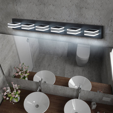 LED Modern Black Vanity Lights, 6-Lights Acrylic Matte Black Bathroom Vanity Lights Over Mirror - V.I.P Digital Presence