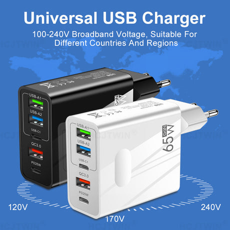 3.1A standard 65W fast charging mobile phone charger type-c PD+3USB multi port travel charging head - V.I.P Digital Presence