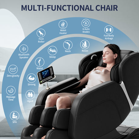 Full body deep tissue massage chair, foot massage, 8 fixed massage rollers, touch screen suitable for 5.1-5.75 feet high (black) - V.I.P Digital Presence
