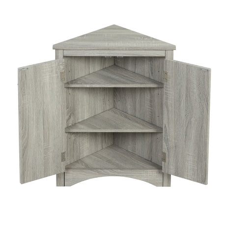 Oak Triangle Bathroom Storage Cabinet with Adjustable Shelves, Freestanding Floor Cabinet for Home Kitchen - V.I.P Digital Presence