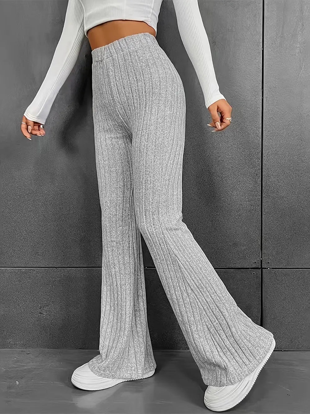 Fashionable and casual solid color micro flared high waisted pants for women - V.I.P Digital Presence