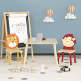 Kids Table and 2 Chairs Set 3 Pieces Toddler Table and Chair Set Wooden Activity Play Table Set (Lion&Monkey) - V.I.P Digital Presence