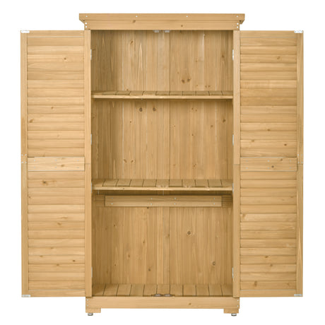 Wooden Garden Shed 3-tier Patio Storage Cabinet Outdoor Organizer Wooden Lockers with  Wood (Natural Wood Color -Shutter Design) - V.I.P Digital Presence