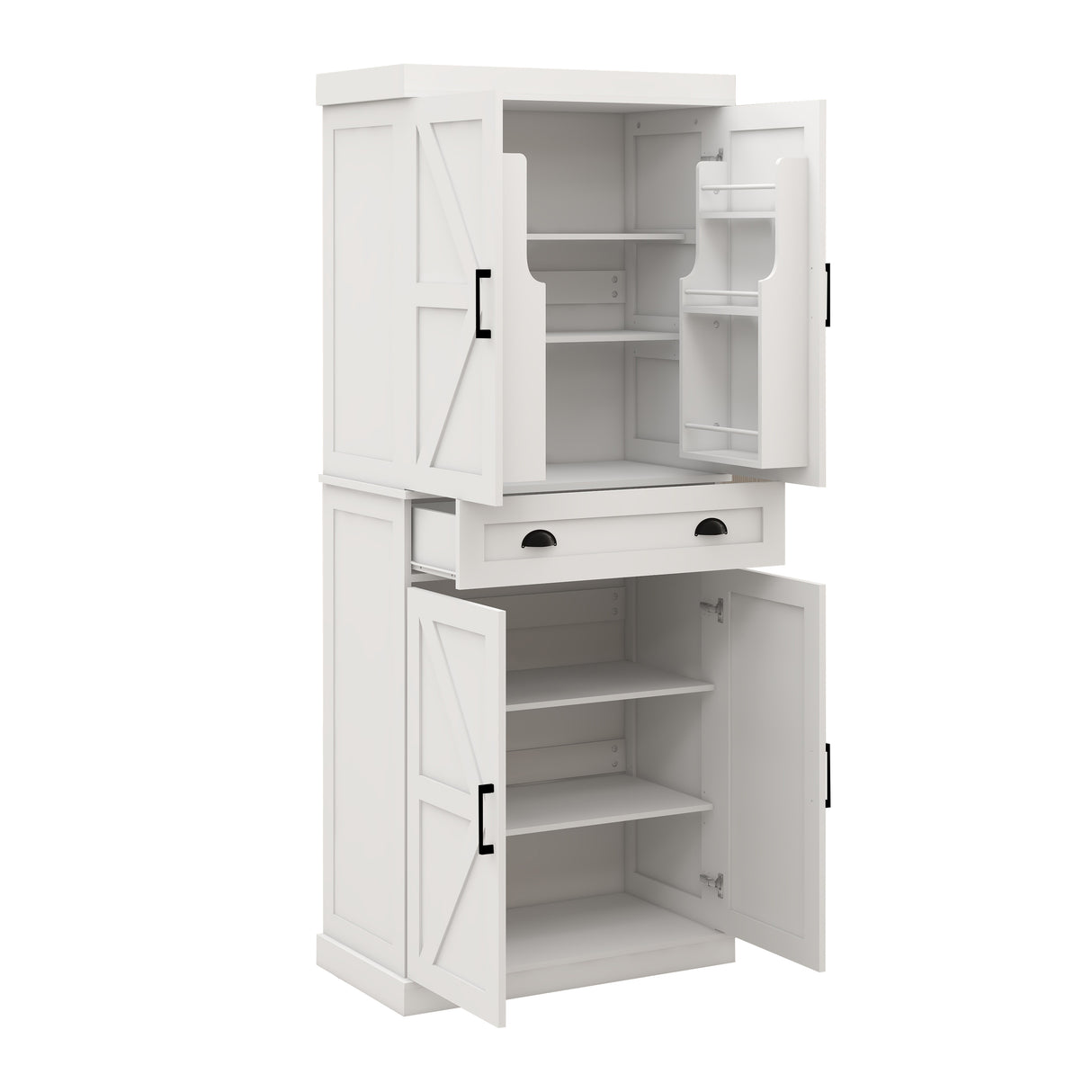 71" Kitchen Pantry Storage Cabinet with 4 Doors(2Doors with Racks)1 Drawer 2 Adjustable Shelves Freestanding Cupboard - V.I.P Digital Presence