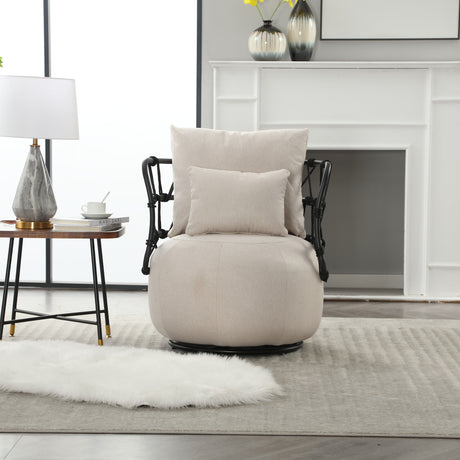 COOLMORE Upholstered Tufted Living Room Chair Textured Linen Fabric Accent Chair with Metal Stand - V.I.P Digital Presence