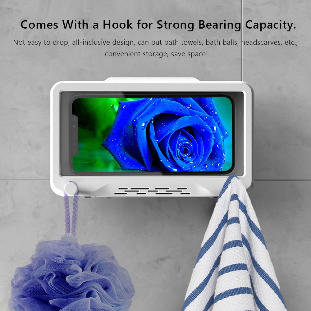 Rotary Bathroom Phone Holder Waterproof Case Box Wall Mounted All Covered Mobile Phone Shelves Self-Adhesive For Shower Bath