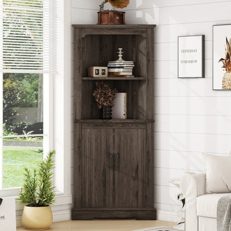 Tall Corner Cabinet with Doors for living room, bathroom,Dining Room or Kitchen,color:Dark walnut - V.I.P Digital Presence