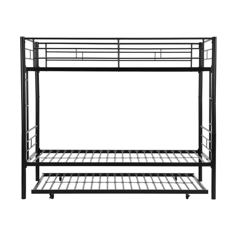 Twin bunk bed frame with trailer, metal bunk bed with sturdy guardrail and side ladder, can be divided into two beds, black - V.I.P Digital Presence