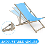 Juego de 2 sillas de playa plegables para patio, de madera, para exteriores, con altura ajustable en 3 niveles, reclinables y portátiles