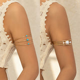 Multi layer hollow micro inlaid imitation pearl turquoise opening arm chain ethnic style handmade jewelry - V.I.P Digital Presence
