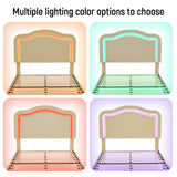 Full Size Velvet Upholstered Smart LED Bed Frame with Adjustable Height Headboard,No Box Spring Needed,Easy Assembly,Beige - V.I.P Digital Presence