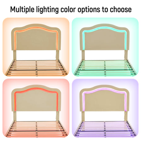 Full Size Velvet Upholstered Smart LED Bed Frame with Adjustable Height Headboard,No Box Spring Needed,Easy Assembly,Beige - V.I.P Digital Presence