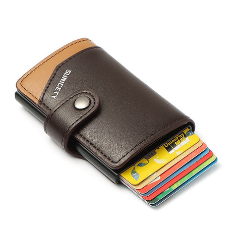 Metal Aluminum Case Automatic Pop-up Card Holder Women PU Card Case RFID Credit Card Case Leather Men's Wallet - V.I.P Digital Presence