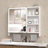 Modern 32x28 inch bathroom storage cabinet with mirrors, LED lights, multi-layer storage compartments, and towel racks - V.I.P Digital Presence