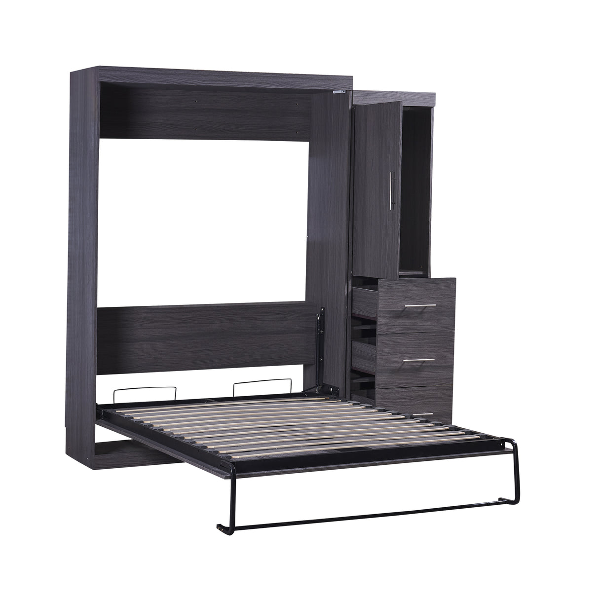 Full Size Murphy Bed with Wardrobe and Drawers, Storage Bed, can be Folded into a Cabinet, Gray - V.I.P Digital Presence