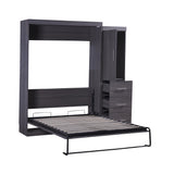 Full Size Murphy Bed with Wardrobe and Drawers, Storage Bed, can be Folded into a Cabinet, Gray - V.I.P Digital Presence