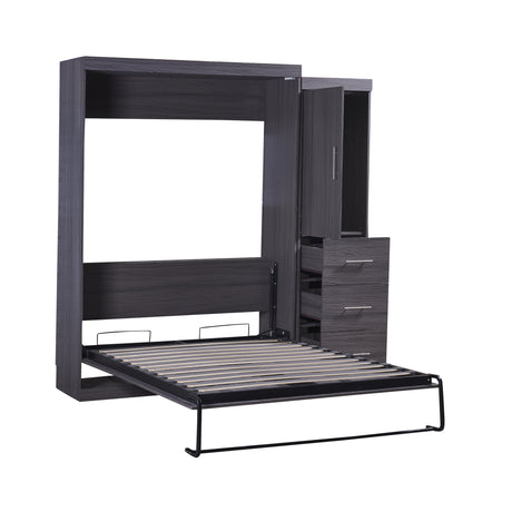 Full Size Murphy Bed with Wardrobe and Drawers, Storage Bed, can be Folded into a Cabinet, Gray - V.I.P Digital Presence