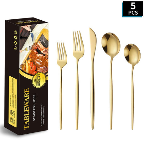 Portuguese Stainless Steel Knife Fork Spoon Golden Steak Knife Fork Set Four-Piece Tableware Set - V.I.P Digital Presence