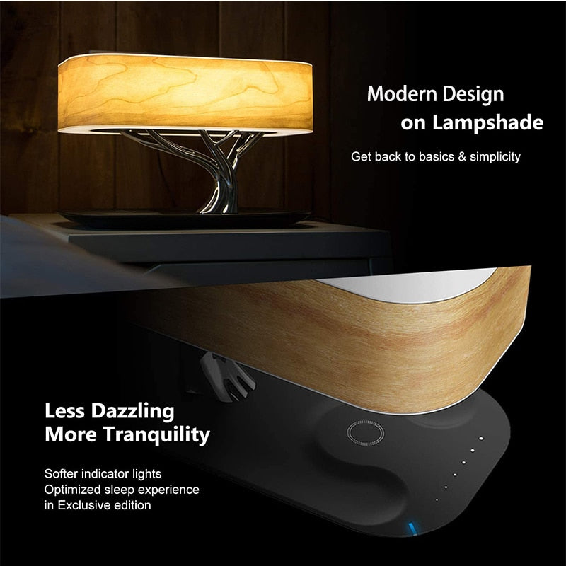 Lámpara de mesa LED moderna para dormitorio, altavoz Bluetooth regulable, cargador de teléfono, lámpara de escritorio inalámbrica, lámpara de noche, lámpara de mesa, lámpara de árbol 