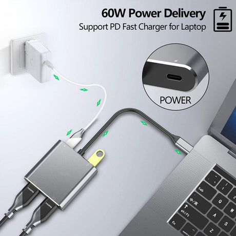 Type-C hub to dual HDMI PD USB3.0 hub for mobile phones, laptops, and multi port docking stations - V.I.P Digital Presence