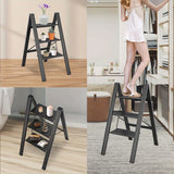 3 Step Ladder Aluminum Light Folding Step Bench Wide Non slip Pedal 300 lb Capacity Home Office Portable Ladder black - V.I.P Digital Presence