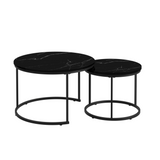 A set of nested coffee tables, 27.6-inch round coffee table, wooden marble patterned tabletop, sturdy metal frame (black) - V.I.P Digital Presence