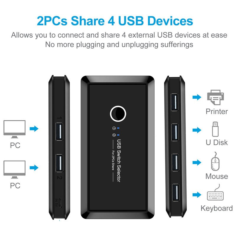 Printer sharer 4-port USB shared with 2 computers mouse and keyboard 2-inch and 4-out automatic switch - V.I.P Digital Presence
