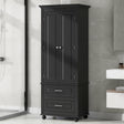 Tall Storage Cabinet with Two Drawers for Bathroom/Office, Black - V.I.P Digital Presence