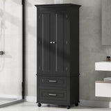 Tall Storage Cabinet with Two Drawers for Bathroom/Office, Black - V.I.P Digital Presence