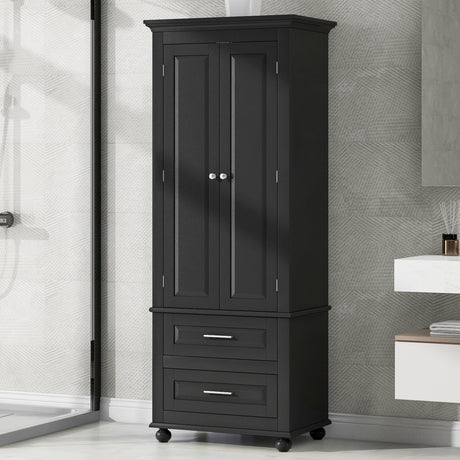 Tall Storage Cabinet with Two Drawers for Bathroom/Office, Black - V.I.P Digital Presence
