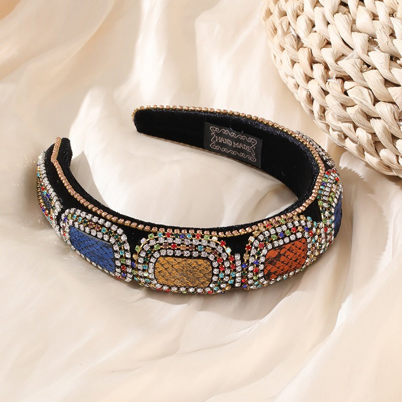 Fashionable colorful diamond sponge hair hoop women's wide brimmed Baroque hair accessories - V.I.P Digital Presence