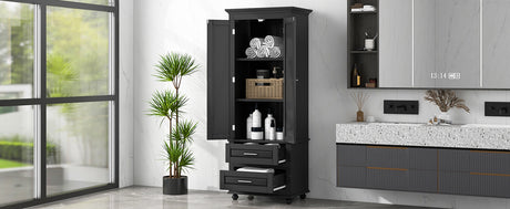 Tall Storage Cabinet with Two Drawers for Bathroom/Office, Black - V.I.P Digital Presence