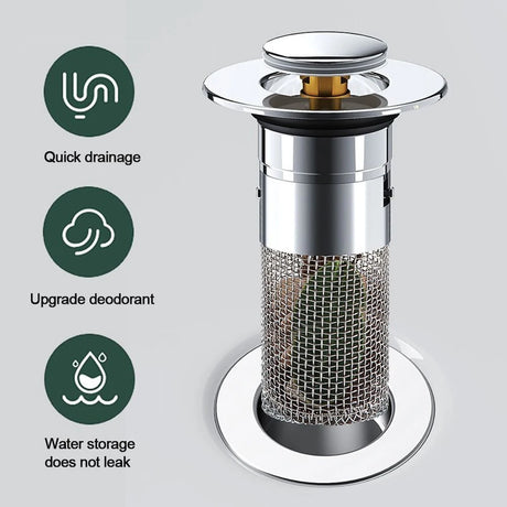Kitchen Sink Drain Stainless steel  Strainer Sink Stopper Bath Plug Pop-Up Bounce Core Basin Drain Filter Hair Catcher Universal - V.I.P Digital Presence