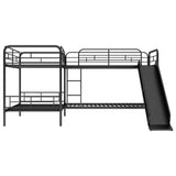 Twin Size L-Shaped Bunk Bed with Slide and Ladder  Black