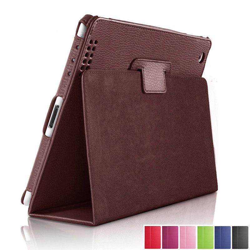 Funda con tapa automática para iPad 2, 3 y 4 de Apple, de piel sintética tipo lichi, con soporte inteligente y función atril.