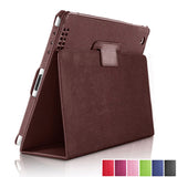 Funda con tapa automática para iPad 2, 3 y 4 de Apple, de piel sintética tipo lichi, con soporte inteligente y función atril.