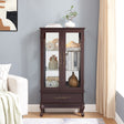 Curio cabinet lighting glass cabinet with adjustable glass frame, 2 doors and 1 drawer with light bulb, dark cherry color - V.I.P Digital Presence