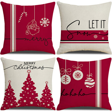 Pink cartoon Christmas linen pillowcase, sofa cushion, home goods pillowcase - V.I.P Digital Presence