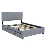 Queen Size Velvet Upholstered Platform Bed with 2 Drawers and 1 Twin XL Trundle- Gray - V.I.P Digital Presence