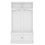 Hall Tree with Storage Shoe Bench for Entryway and Hallway, 4-in-1 Design Coat Racks with 4 Hooks for Living Room, White - V.I.P Digital Presence