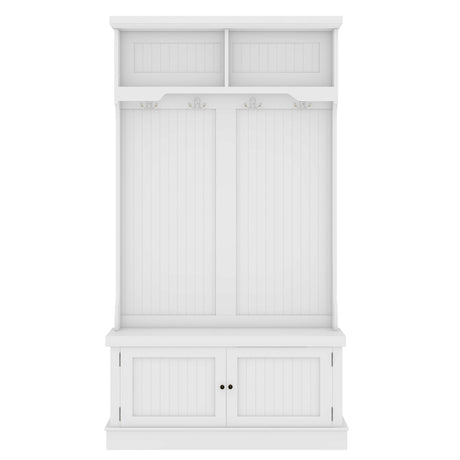 Hall Tree with Storage Shoe Bench for Entryway and Hallway, 4-in-1 Design Coat Racks with 4 Hooks for Living Room, White - V.I.P Digital Presence